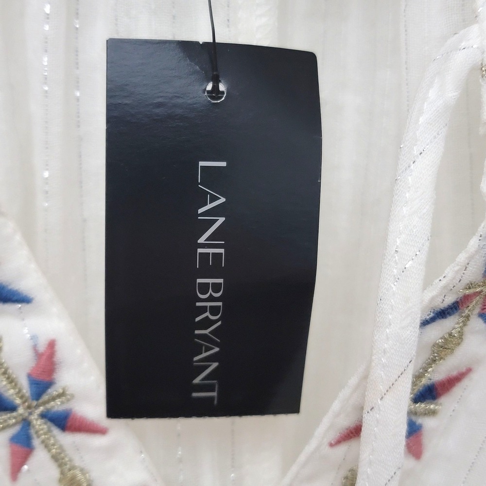 Lane Bryant Size 14/16 Embroidered Peasant Blouse White Boho Tassel Top‎ New - Picture 12 of 16